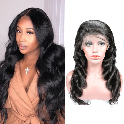 Berrys Fashion Nature Black Full Lace Wig Straight /Body Wave Hair, with Transparent Lace Frontal and Bleached Knots